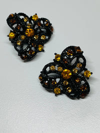 Thumbnail for Black Clip On Earrings with Amber Rhinestones Devil's Details 