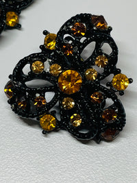 Thumbnail for Black Clip On Earrings with Amber Rhinestones Devil's Details 