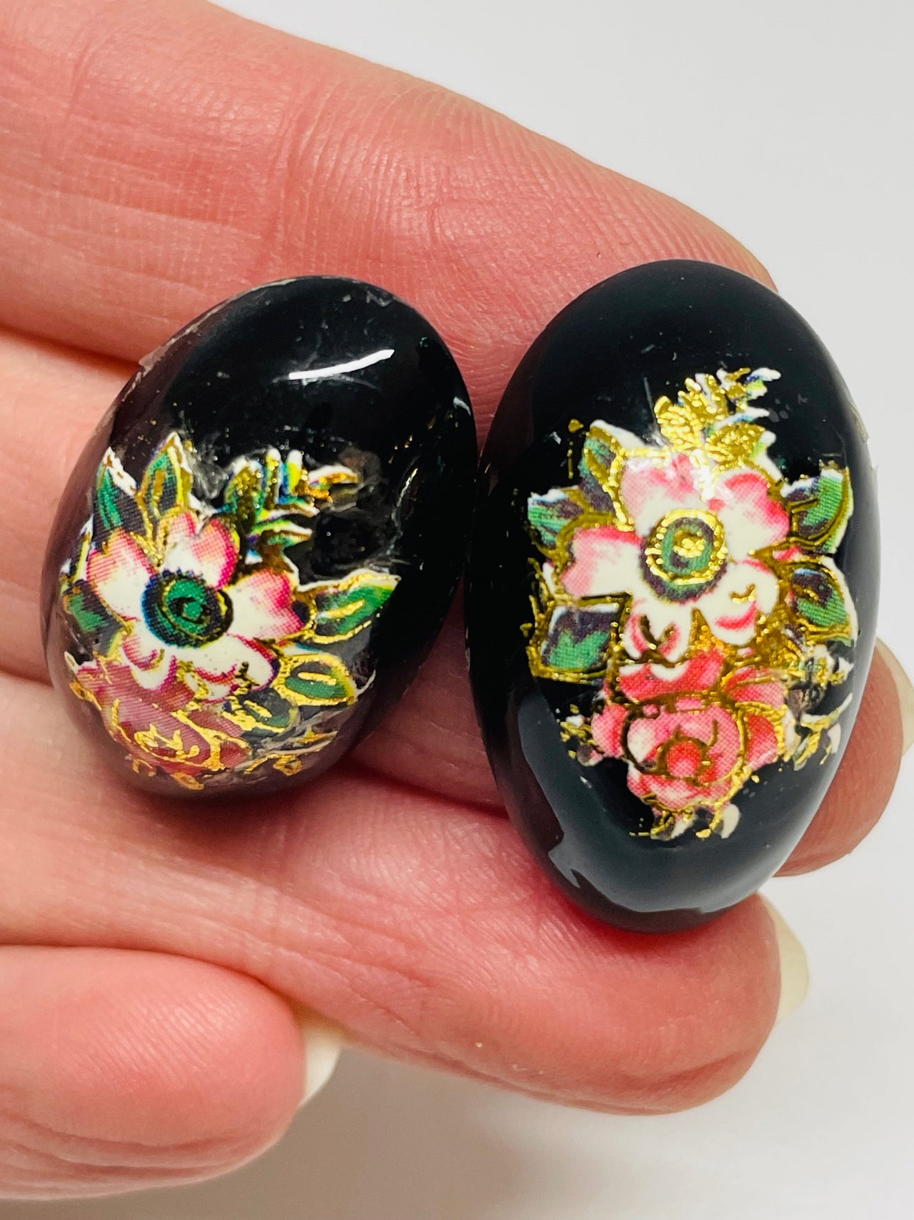 Black Painted Floral Studs Devil's Details 