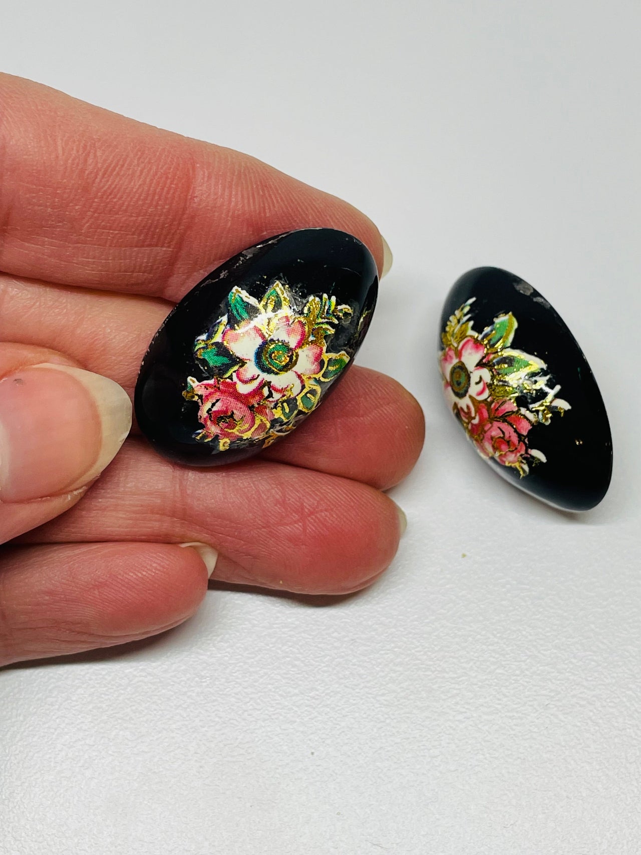 Black Painted Floral Studs Devil's Details 