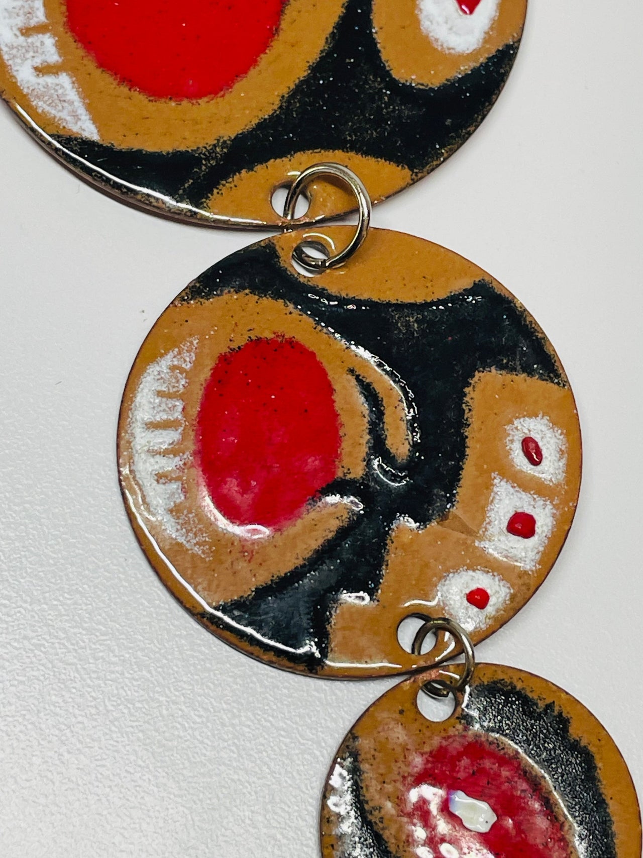 Brown, Red, and Black Circles Trio Drop Necklace Devil's Details 