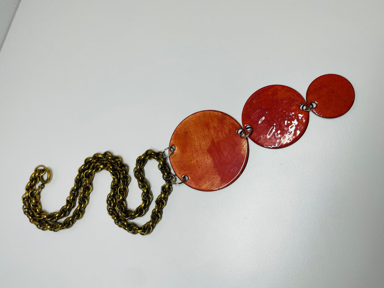 Brown, Red, and Black Circles Trio Drop Necklace Devil's Details 