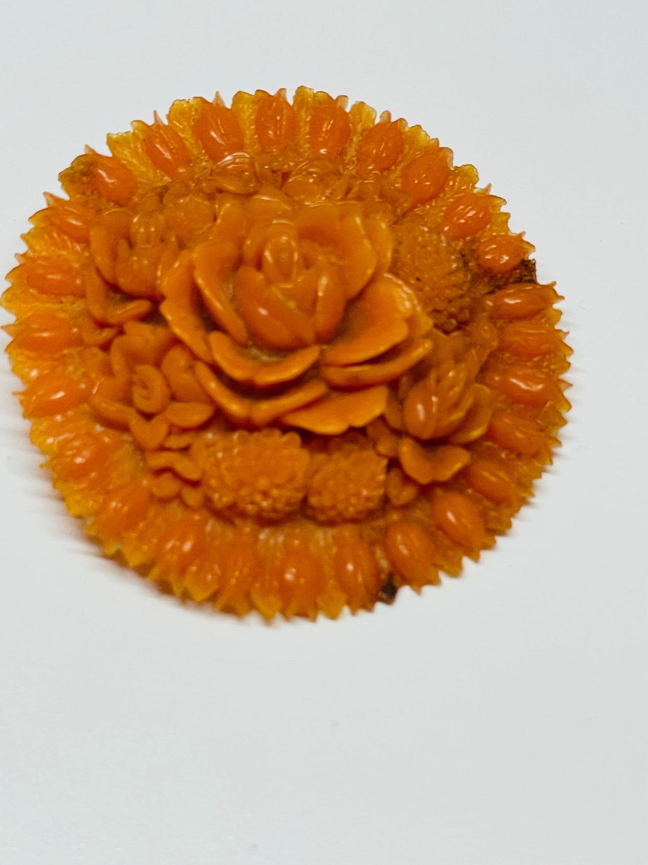 Coral Carved Flower Brooch Devil's Details 