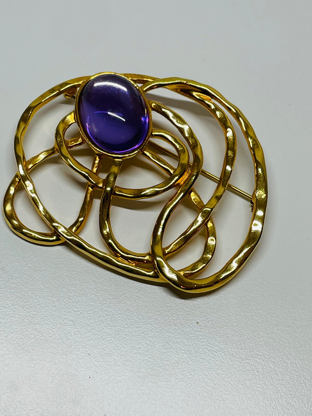 Gold Abstract Brooch with Purple Stone Devil's Details 