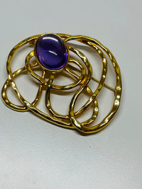 Thumbnail for Gold Abstract Brooch with Purple Stone Devil's Details 