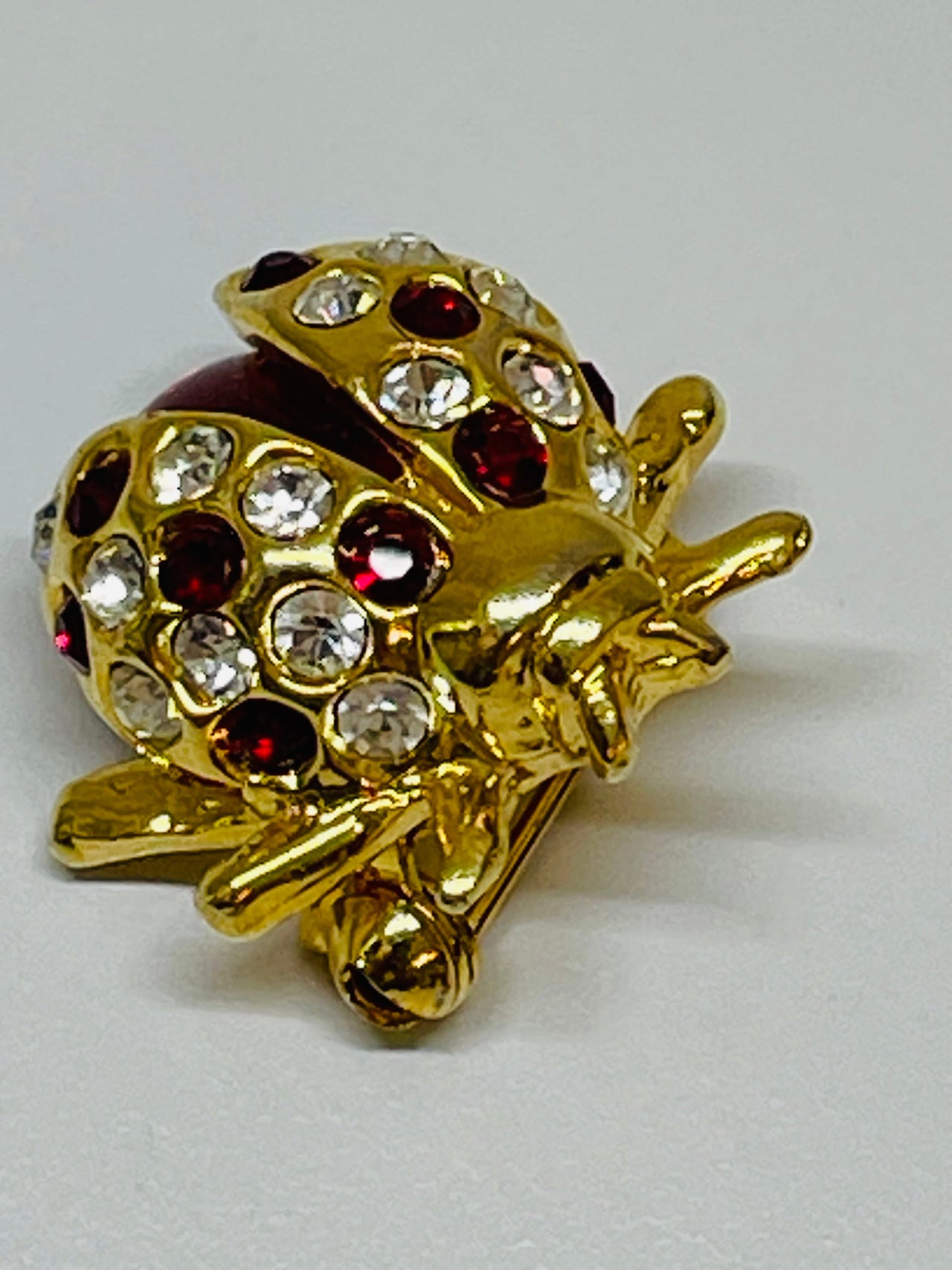 Gold and Red Ladybug Rhinestone Brooch Devil's Details 