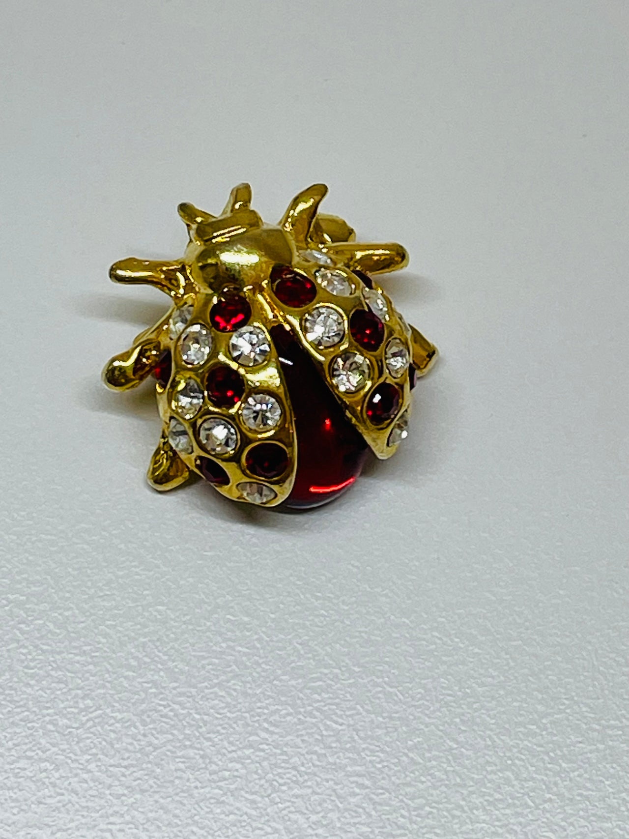 Gold and Red Ladybug Rhinestone Brooch Devil's Details 