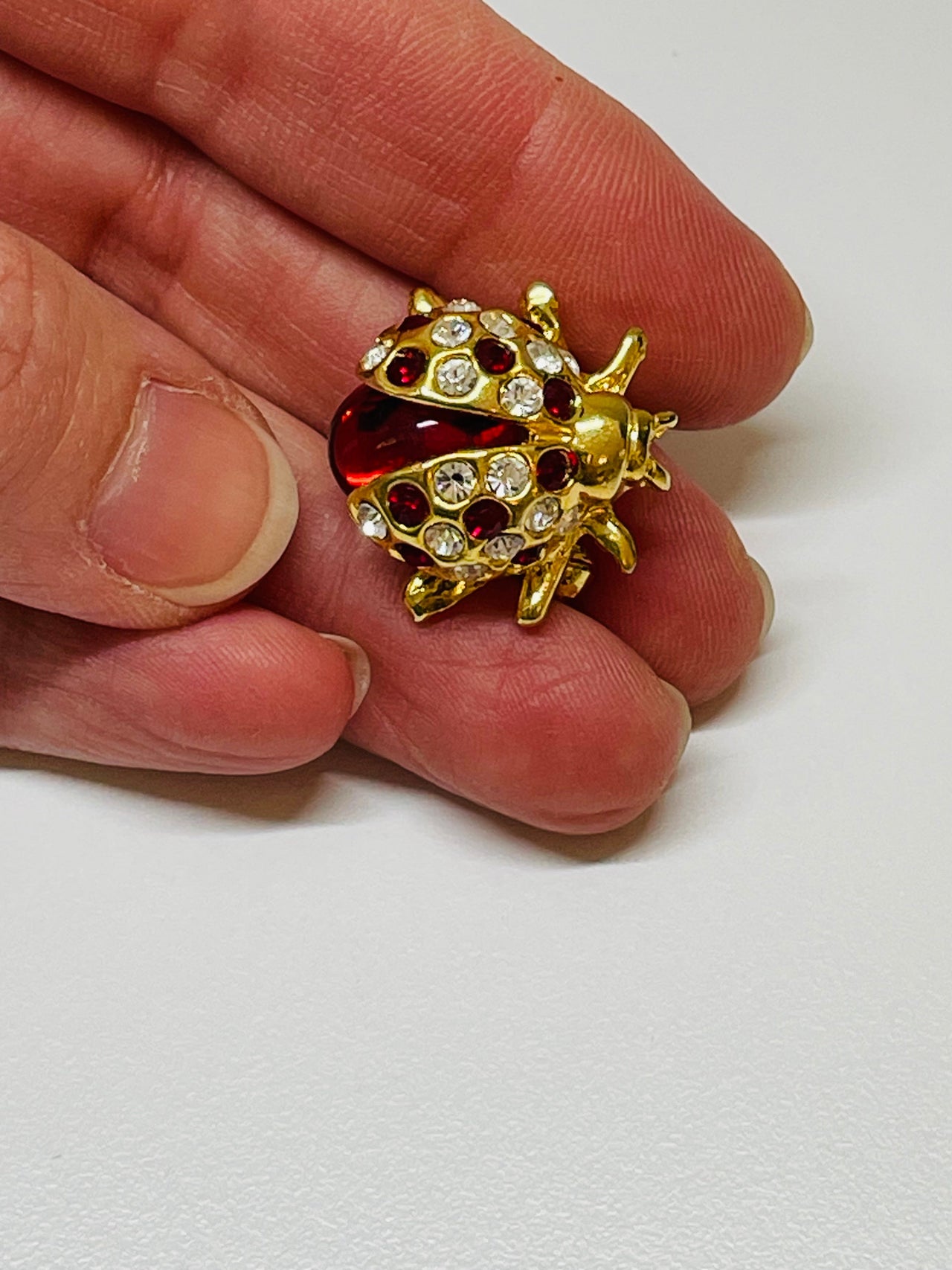 Gold and Red Ladybug Rhinestone Brooch Devil's Details 