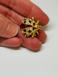 Thumbnail for Gold and Red Ladybug Rhinestone Brooch Devil's Details 