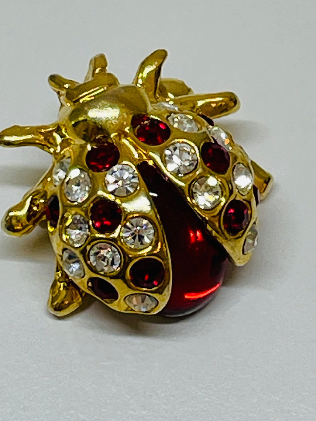 Gold and Red Ladybug Rhinestone Brooch Devil's Details 