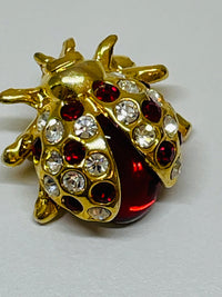 Thumbnail for Gold and Red Ladybug Rhinestone Brooch Devil's Details 