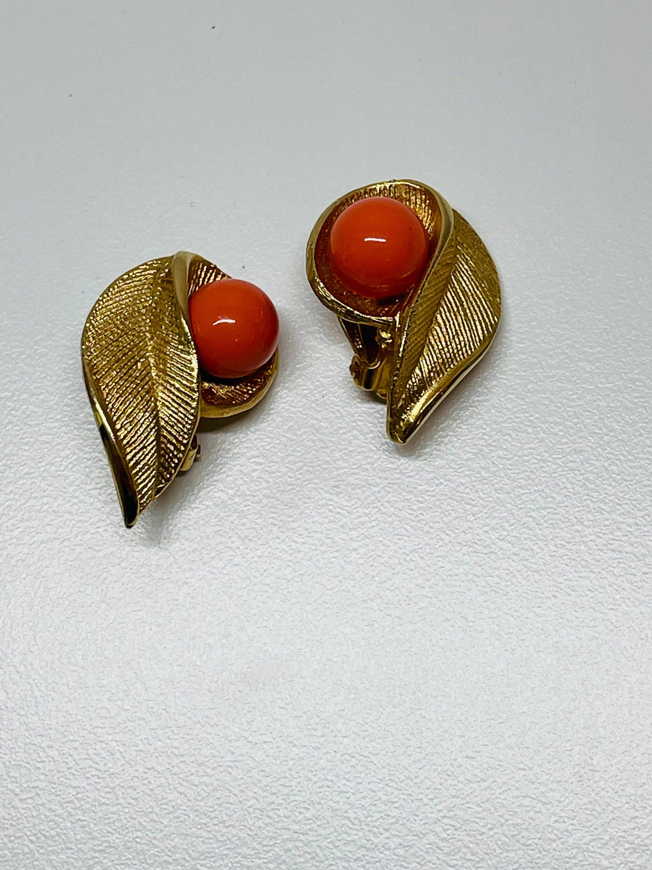 Gold Coral Stone Leaf Clip Ons Devil's Details 