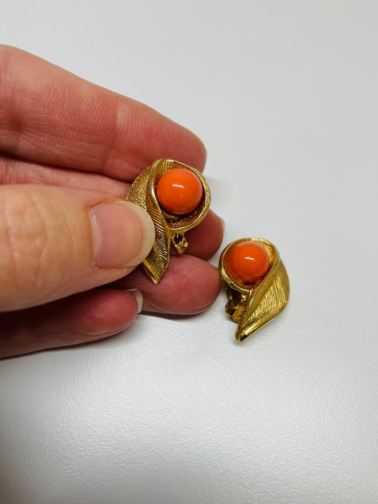 Gold Coral Stone Leaf Clip Ons Devil's Details 