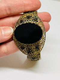 Thumbnail for Gold Hinge Bracelet with a Black Glass Stone Devil's Details 