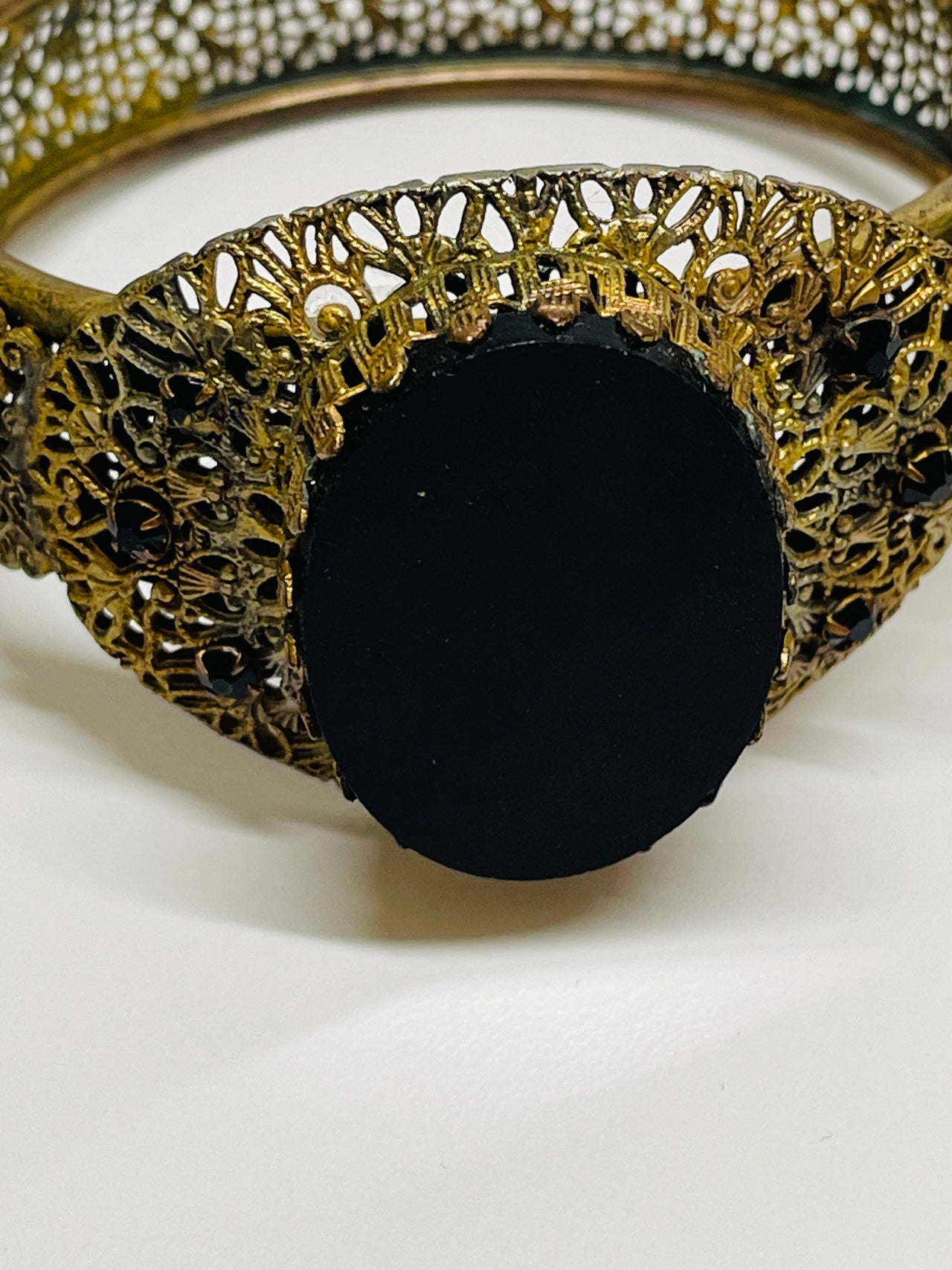 Gold Hinge Bracelet with a Black Glass Stone Devil's Details 