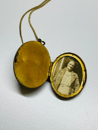 Thumbnail for Gold Oval Locket with Black Stone and Gold Filled Chain Devil's Details 