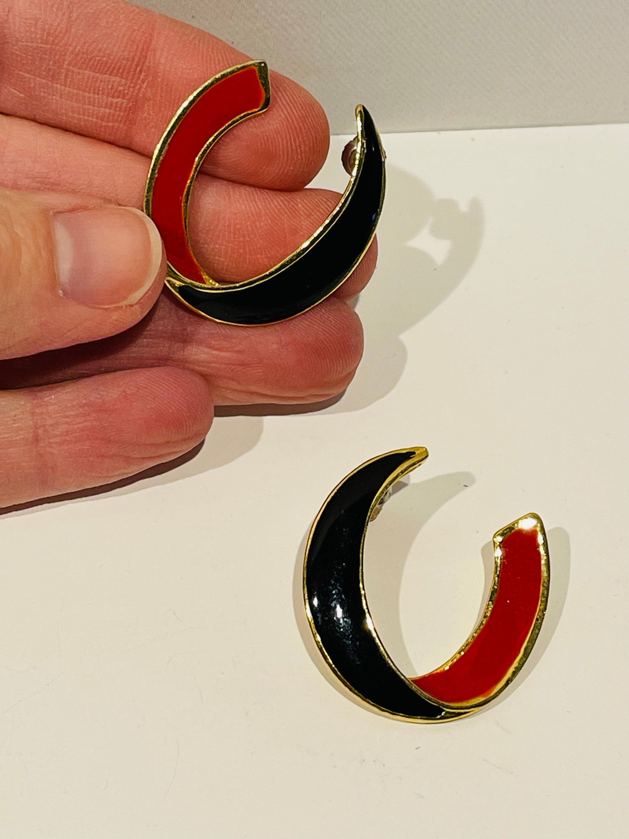 Kira. Black and Red Enamel U Shaped Earrings Bloomers and Frocks 