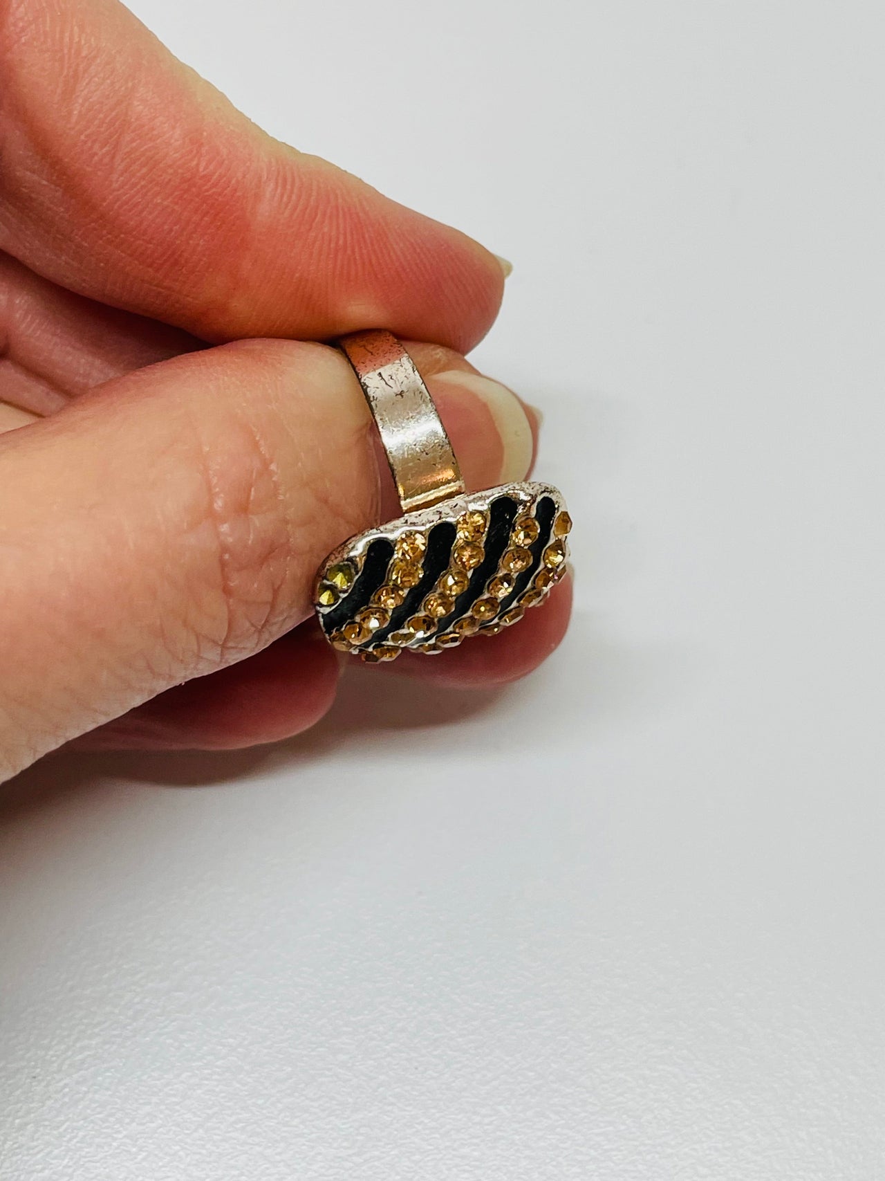 Orange and Black Rhinestone Ring Devil's Details 