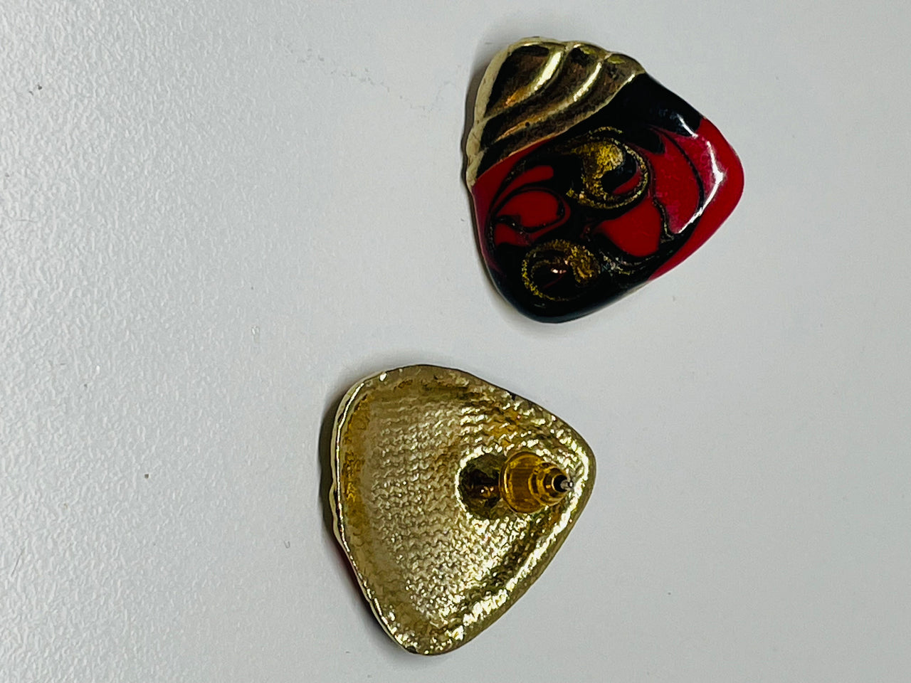 Red, Gold, and Black Painted Earrings Devil's Details 