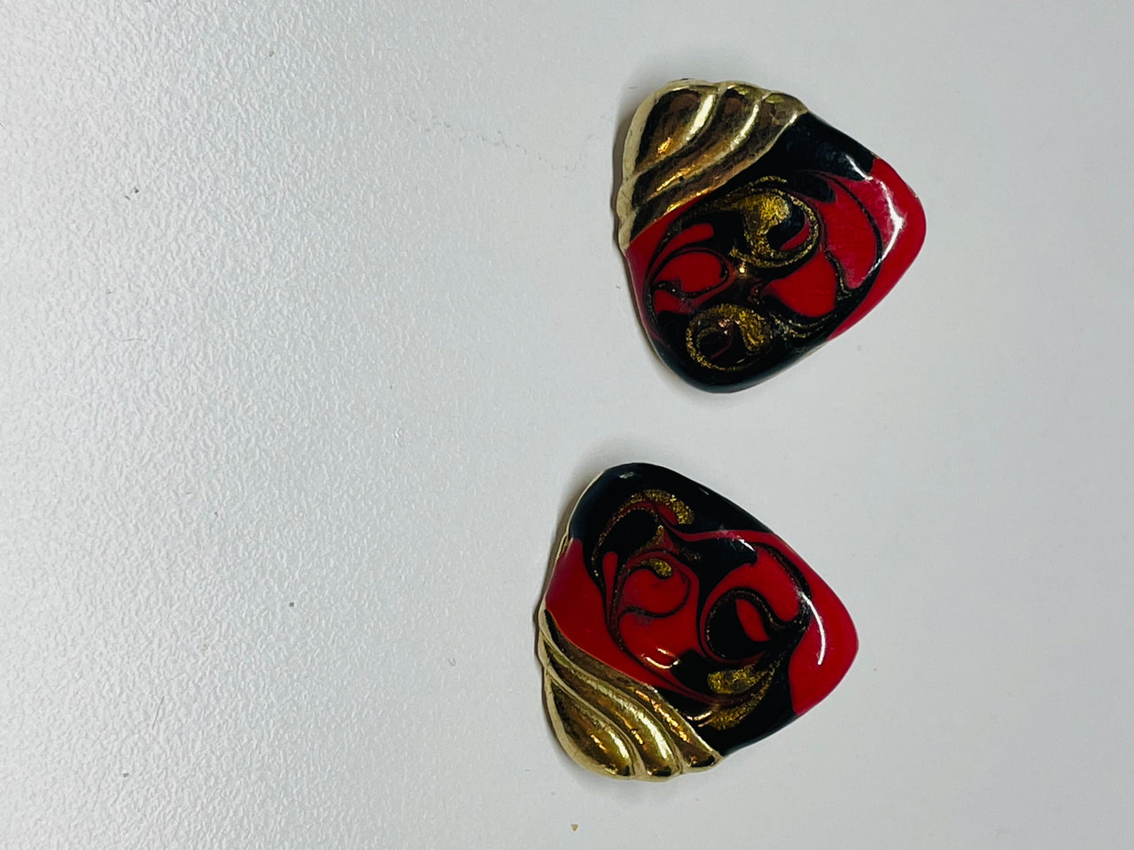 Red, Gold, and Black Painted Earrings Devil's Details 