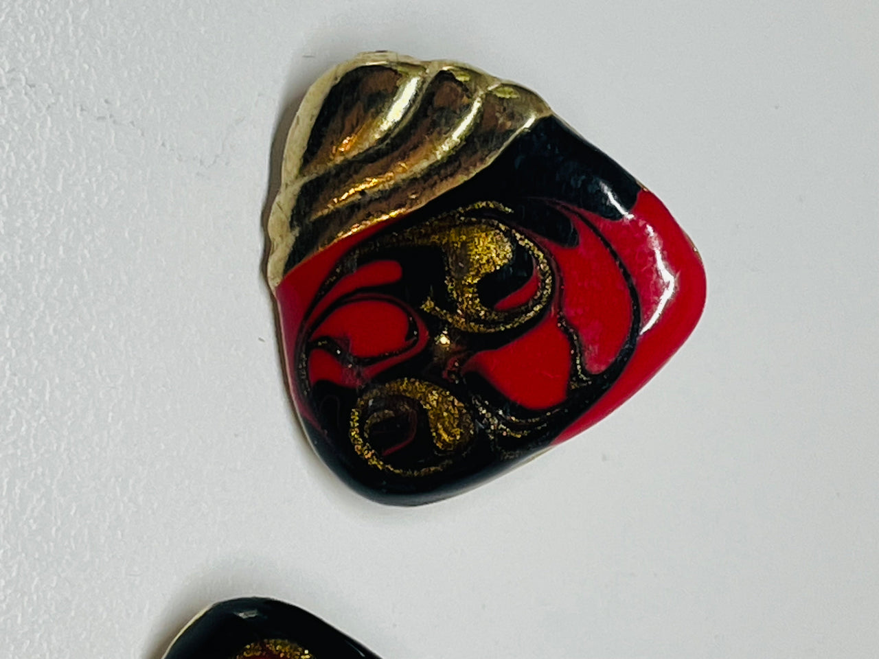 Red, Gold, and Black Painted Earrings Devil's Details 